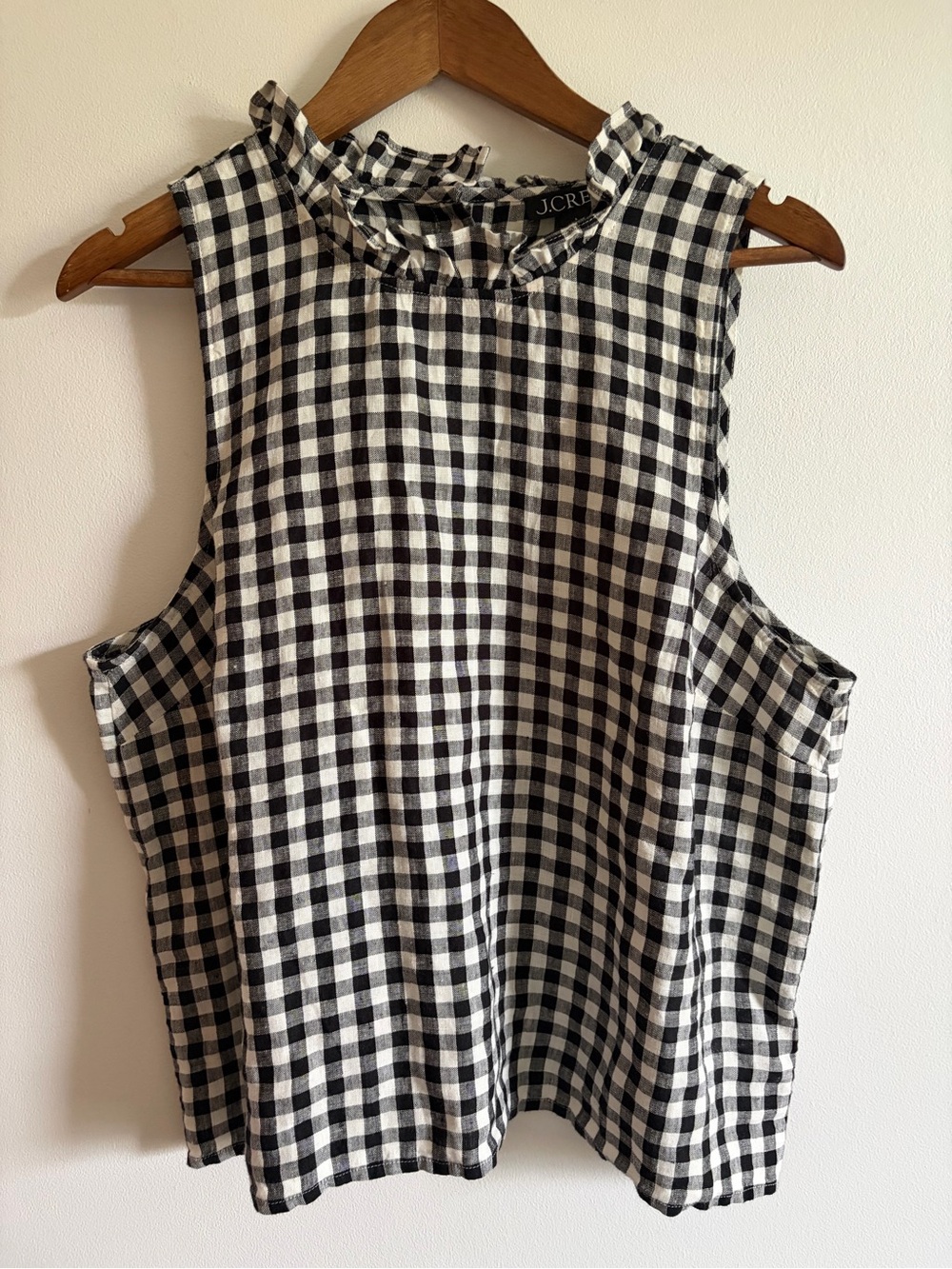J. Crew Linen Gingham Checkered Ruffle Tank Top